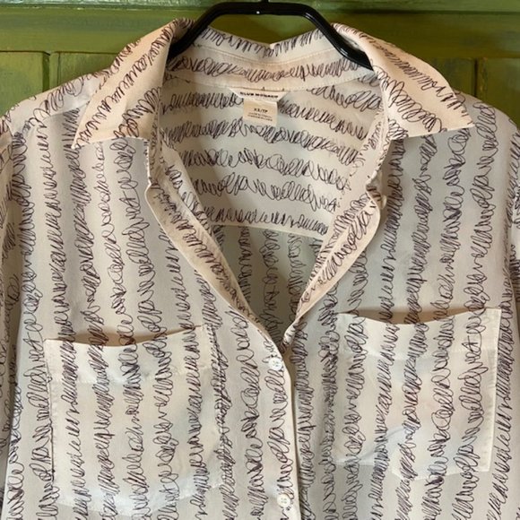 Club Monaco Silk Button Up Scribble Blouse - Picture 2 of 6